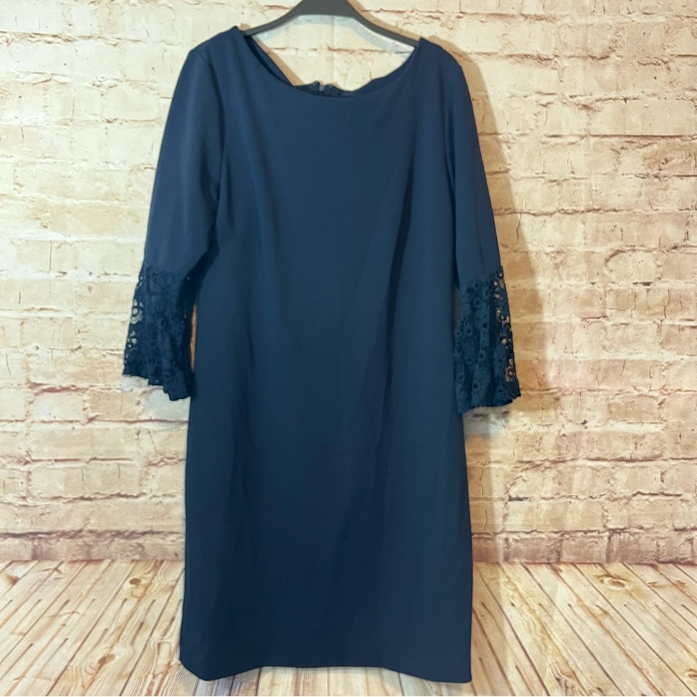 Sharagano Navy blue long sleeve shift dress size 14